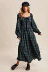 Green Plaid Tiered Holiday Maxi Dress