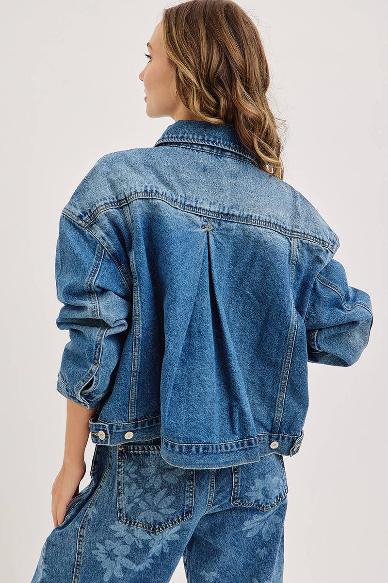 Denim Washed Floral Print Barrel Jeans