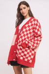 Pink & Red Checker Oversized Cardigan