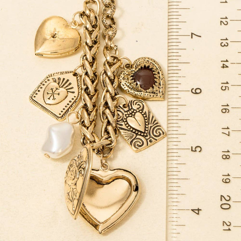 Assorted Pearl And Heart Charms Statement Necklace
