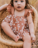 Dixie Sleeveless Mesh Romper - Mocha Daisies