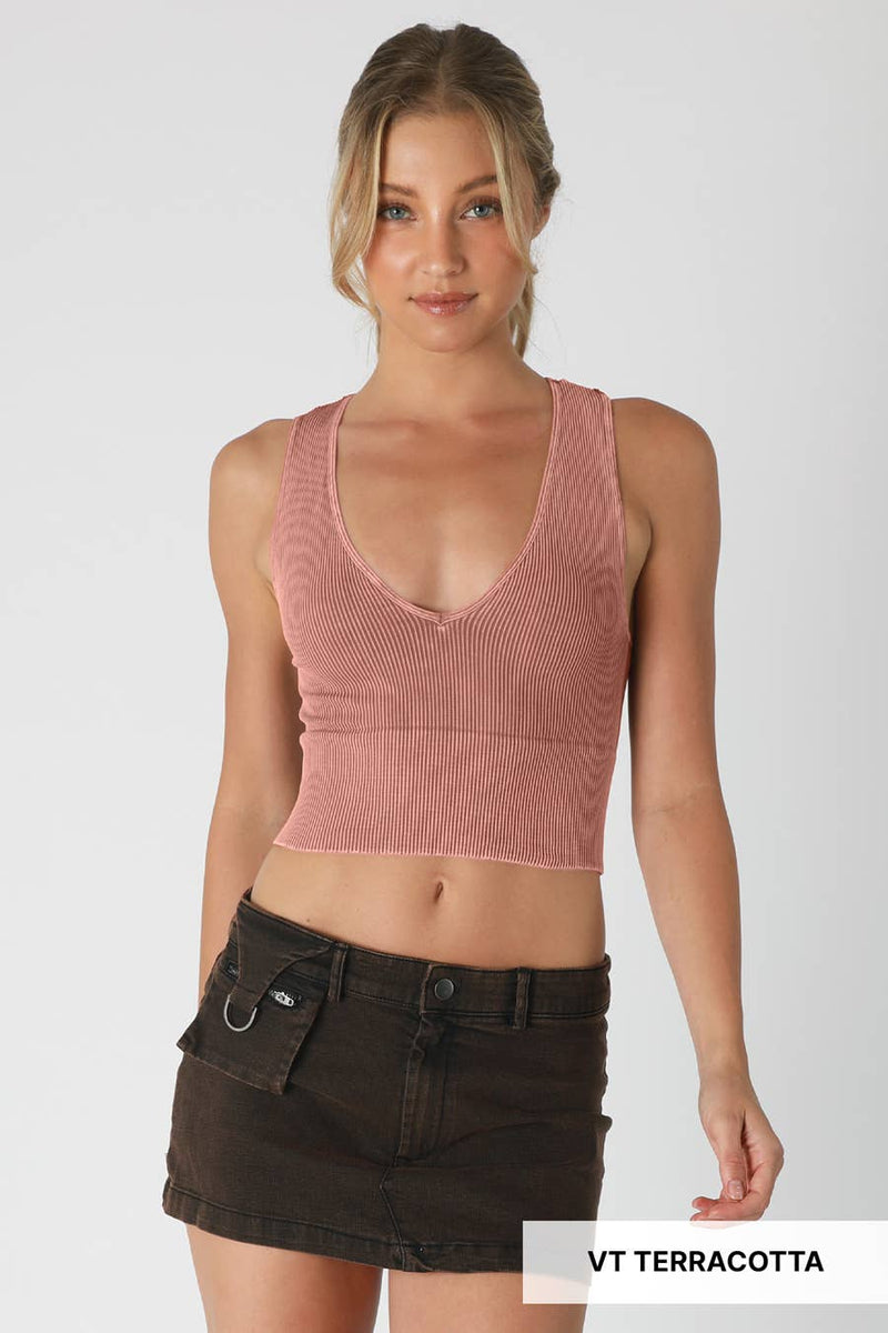 Nikibiki Vintage Plunge V-Neck Seamless Crop Top
