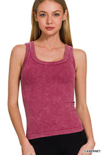 Kelly 2 Way Neckline Washed Ribbed Cropped Tank Top