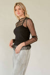 PLUS TURTLE NECK LACE STRETCH MESH SHEER TOP: Black / 1XL