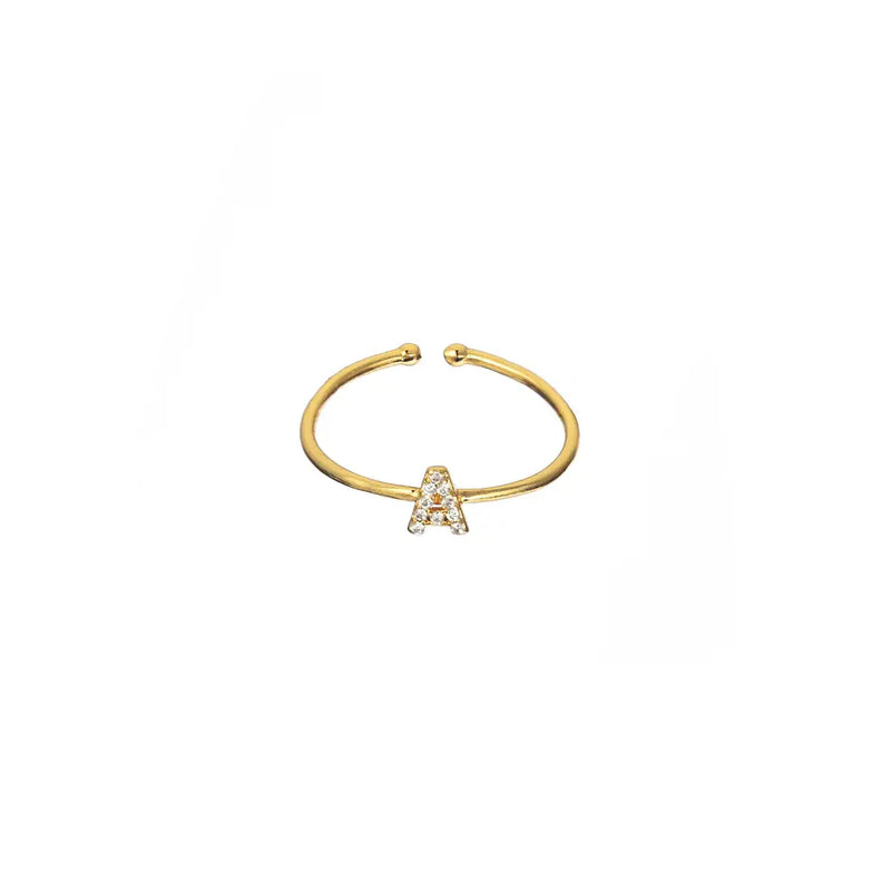 18K Gold Shiny Adjustable Initial Ring - Set of 16