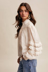 Lace Ruffle Sleeve Pintuck Blouse