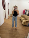 High Rise Barrel Jeans with Tie: Light Wash DIstressed