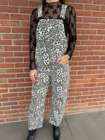 Denim Cheetah Barrel Overalls