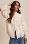 Lace Ruffle Sleeve Pintuck Blouse