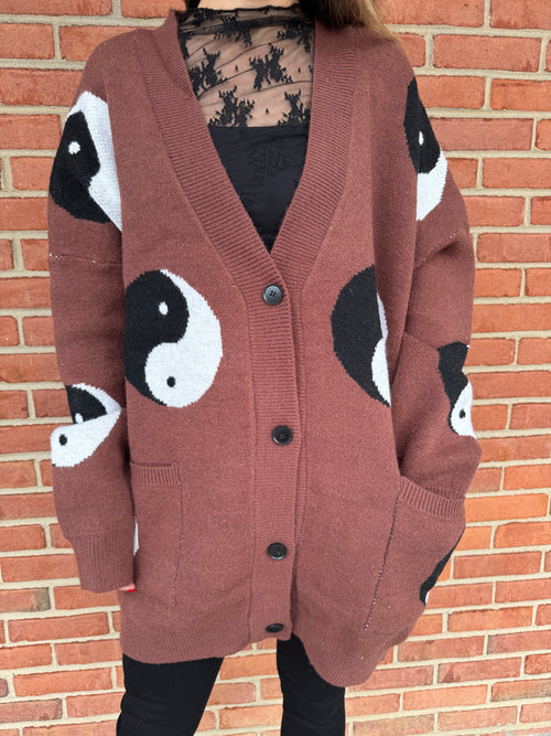 Oversized Yin Yang Cardigan: Brown