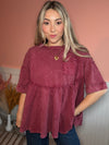 Easy Weekend Washed Babydoll Blouse: Burgundy