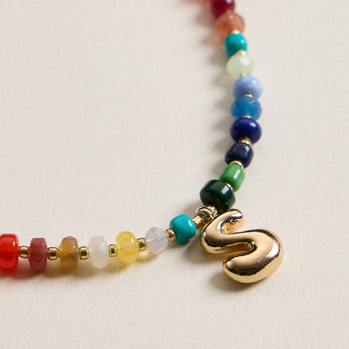 Colorful Beaded Necklace with Gold Letter Initial