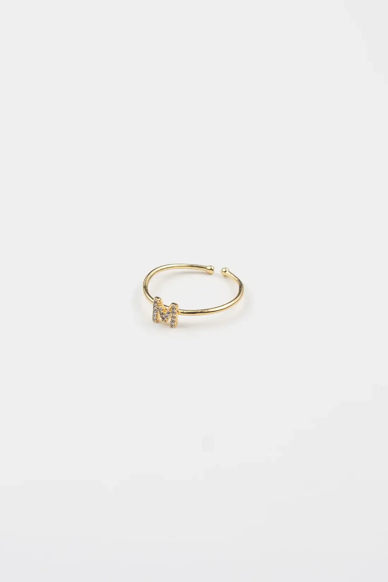 18K Gold Shiny Adjustable Initial Ring - Set of 16