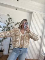 Neutral Granny Square Front Tie Cardigan