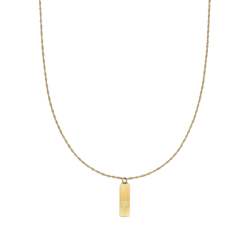 Waterproof Gold Initial Bar Pendant Necklace