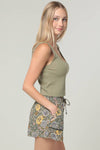Lace Trim Elastic Floral Shorts: Olive