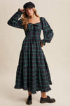 Green Plaid Tiered Holiday Maxi Dress