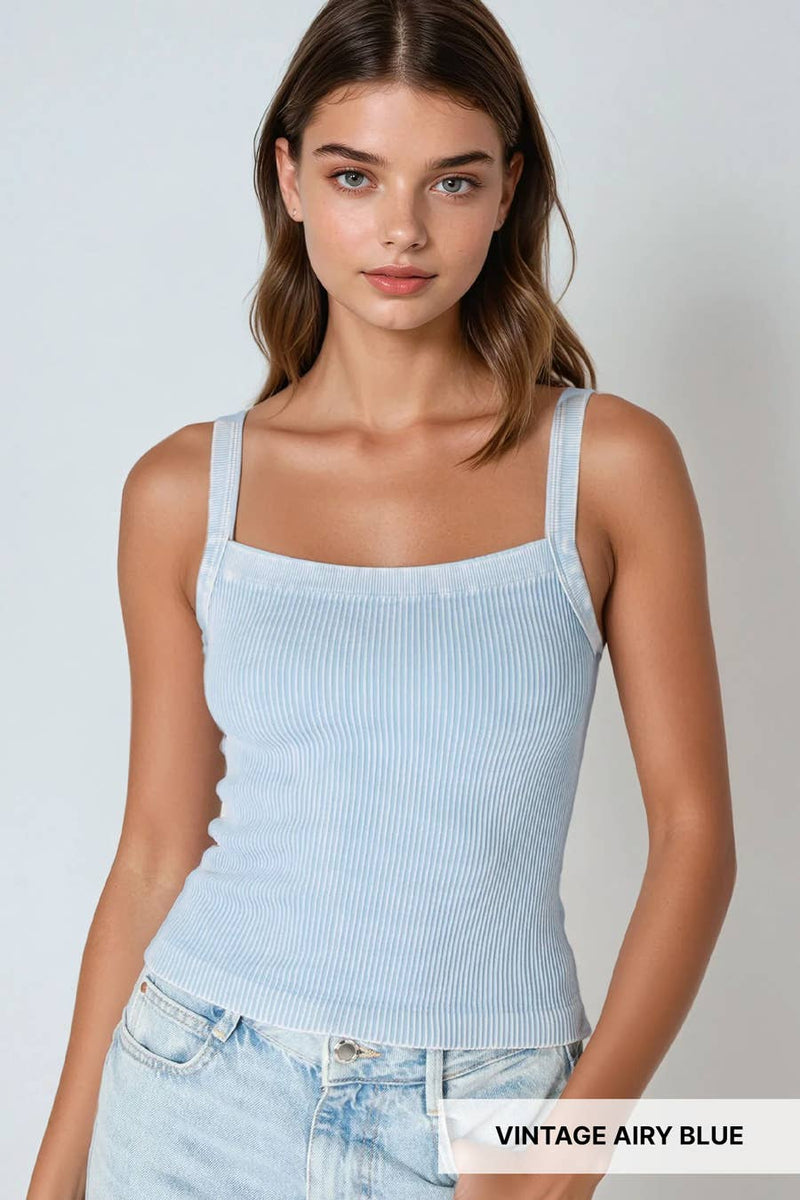 Nikibiki Vintage Square Neck Ribbed Top