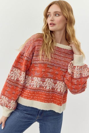 Cozy Bohemian Fair Isle Bell Sleeve Sweater