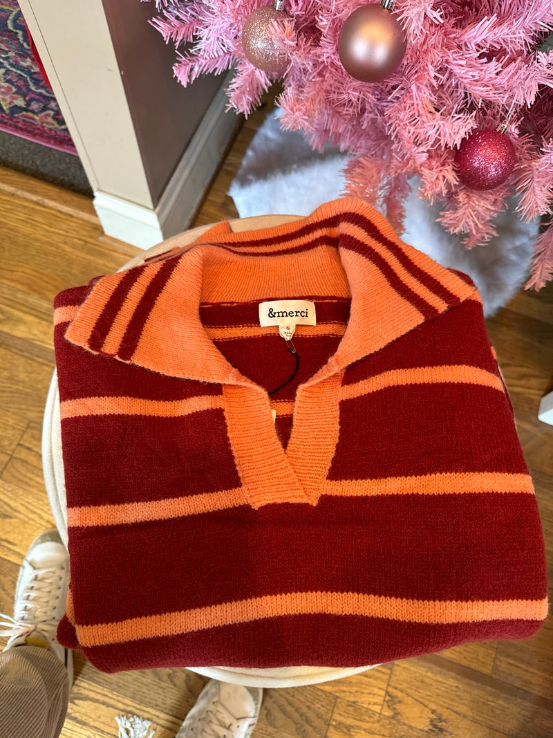 Unexpected Striped Pullover Collar Sweater