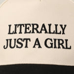 Literally Just A Girl Embroidery Two Tone Trucker Hat: LAVENDER / ONE SIZE