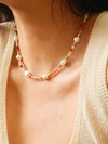 18K Non Tarnish Bohemian Rose Pearl and Bead Necklace