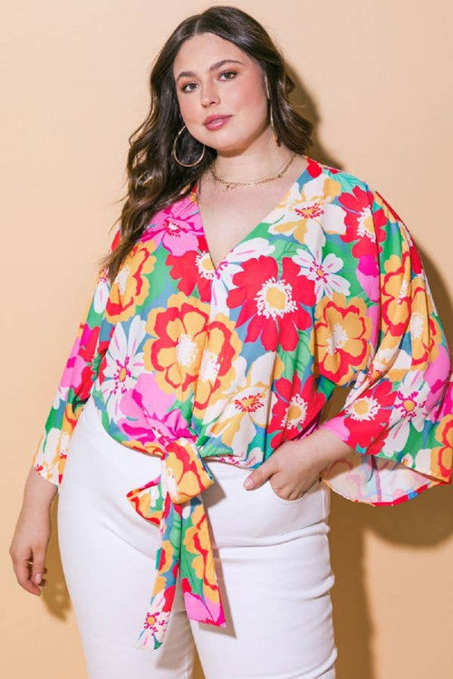 Plus: Fresh Florals Kimono Style Blouse