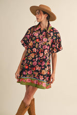 COLLARED BUTTON DOWN FLORAL MINI DRESS MDR4309
