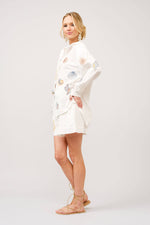 23254SET - Linen Blend Seashell Embroidered Button-Up Set: OFF WHITE / S