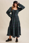 Green Plaid Tiered Holiday Maxi Dress