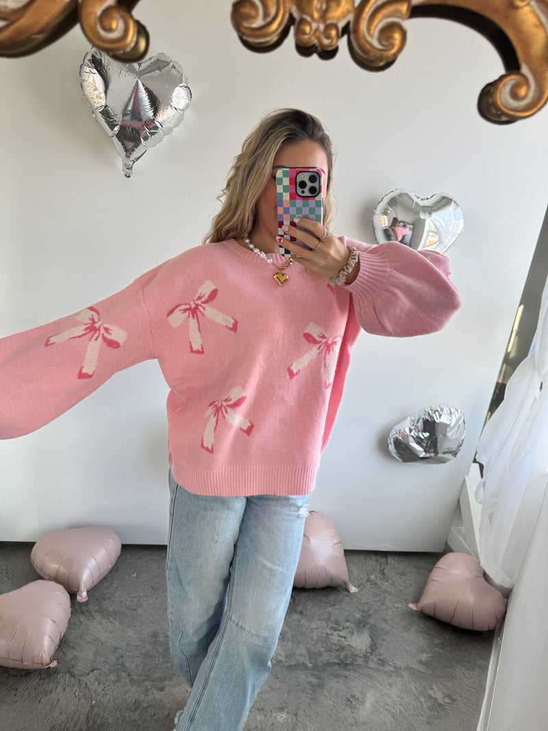 Think Pink Bows Oversized Sweater