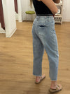 High Rise Barrel Jeans with Tie: Light Wash DIstressed