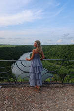 Blue Grey Ruffle Skirt Party Dress
