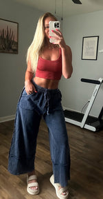 Bohème Mineral Wash Wide Leg Pants: Navy