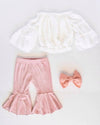Lina Pleated Velour Bell Bottoms - Lollipop Pink