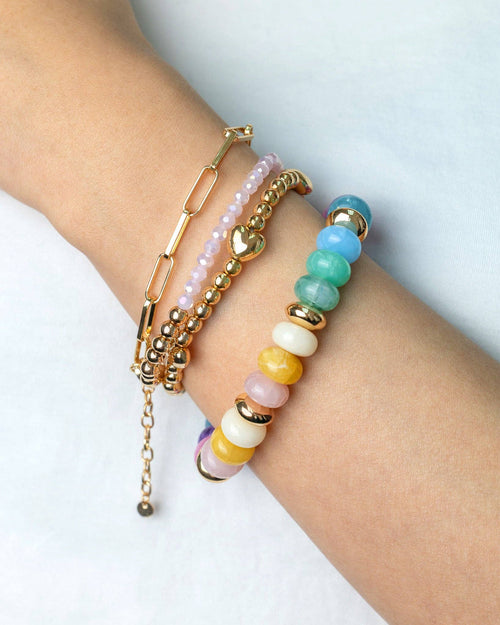 Gold Accent Marble Color Pearl Bead Bracelets Set of 4