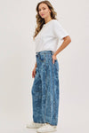 Denim Washed Floral Print Barrel Jeans
