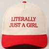 Literally Just A Girl Embroidery Two Tone Trucker Hat: LAVENDER / ONE SIZE