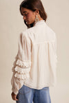 Lace Ruffle Sleeve Pintuck Blouse