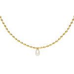 Waterproof Gold Scalloped Pearl Pendant Necklace