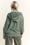 Mineral Wash Vneck Hoodie Sweatshirt with Thumbholes : Olive