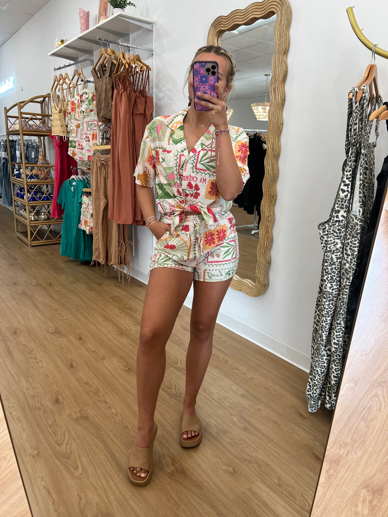 Berry Printed Island Button Down Shorts
