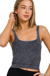 Washed Ribbed Square Neck Bra Padded Tank Top: CORAL / 3-3 (S/M-L/XL)