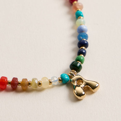 Colorful Beaded Necklace with Gold Letter Charm - 16 Assorted Pack