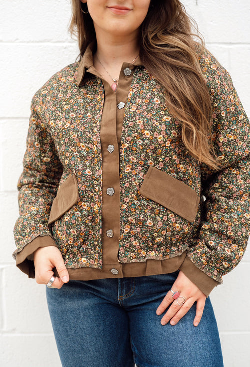 POL Chocolate Floral Quilt Jacket