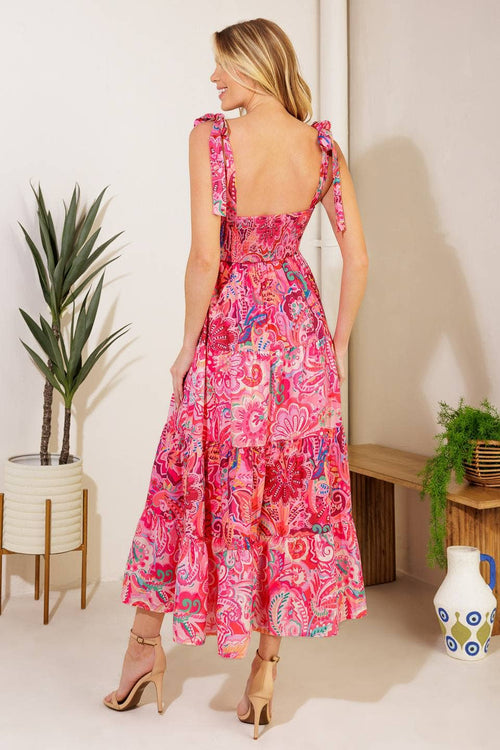 Fuschia Floral Ric Rac Midi Dress