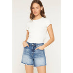 Mica Super High Rise Raw Hem Mid Length Shorts