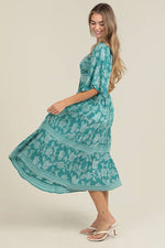 Turquoise Tie Front Smocked Dress