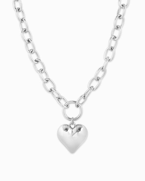 Puffy Heart Chunky Oval Chain Necklace
