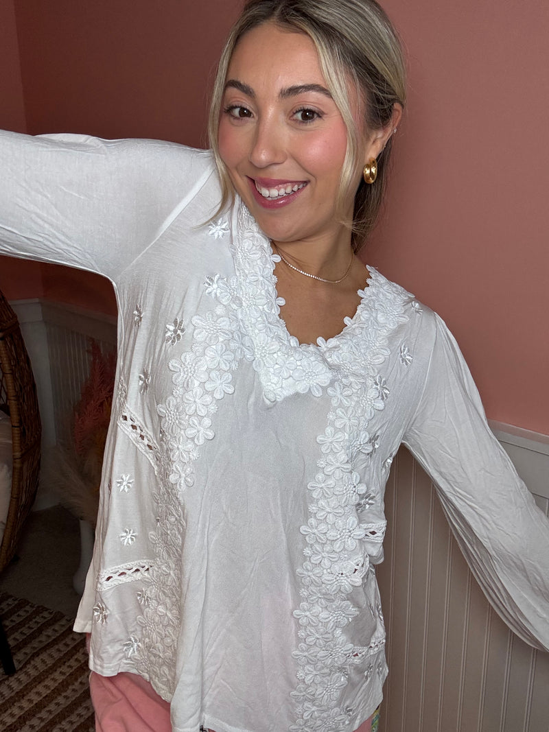 Lace Applique V-Neck Blouse